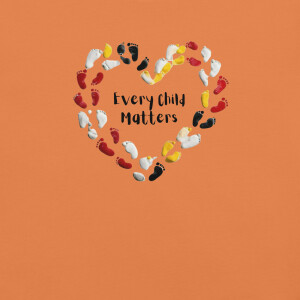 "Every Child Matters" T-Shirt – Footprint Heart with Medicine Wheel Colors | Indigenous Solidarity Shirt
