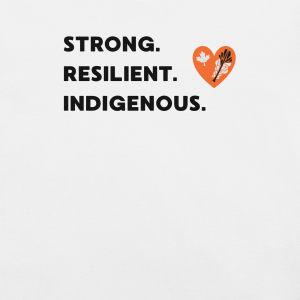 "Strong. Resilient. Indigenous." T-Shirt – Orange Heart with Maple Leaf & Feather | Indigenous Solidarity Tee